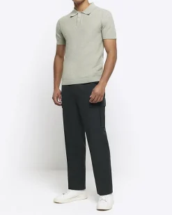River Island slim fit textured knit polo< Polo Shirts