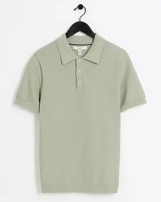 River Island slim fit textured knit polo< Polo Shirts