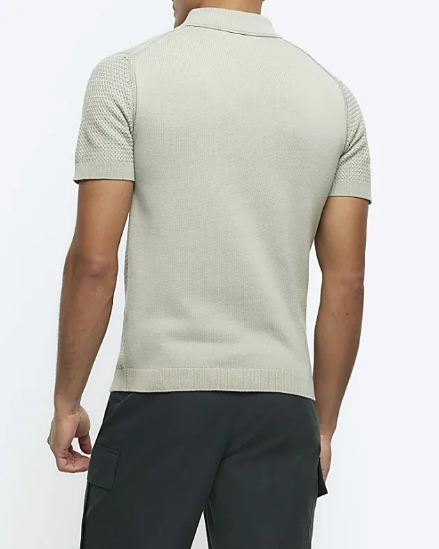 River Island slim fit textured knit polo< Polo Shirts