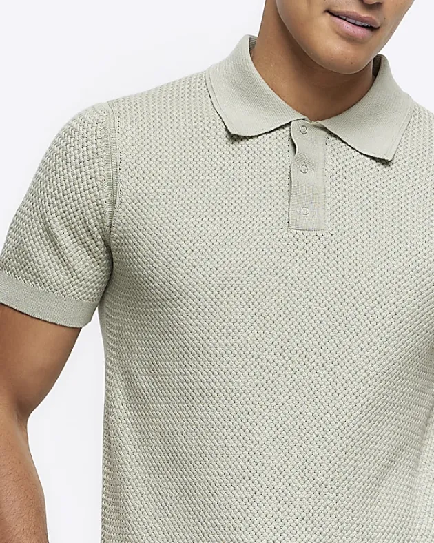 River Island slim fit textured knit polo< Polo Shirts