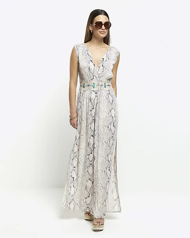 River Island animal print plunge jumpsuit< Swimwear & Beachwear