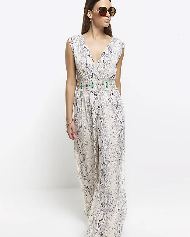 River Island animal print plunge jumpsuit< Swimwear & Beachwear