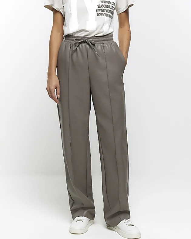 River Island faux leather wide leg trousers< Trousers