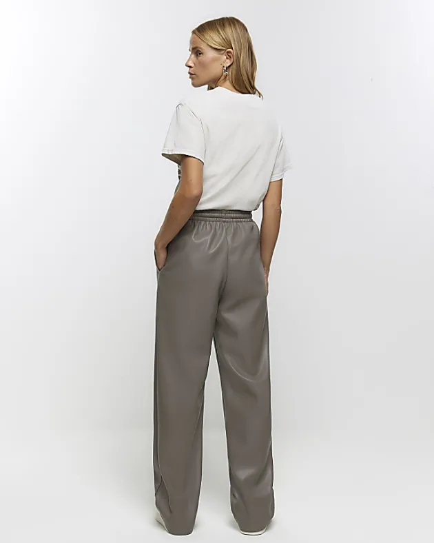 River Island faux leather wide leg trousers< Trousers