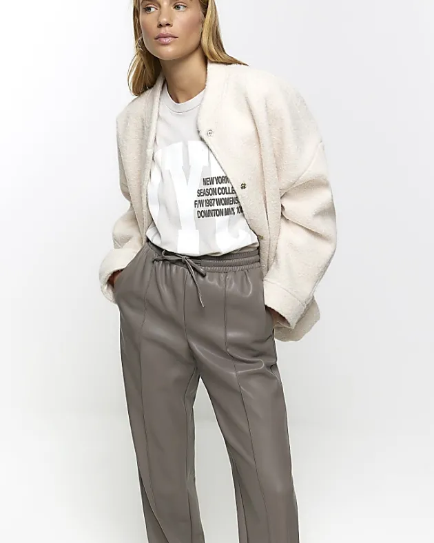 River Island faux leather wide leg trousers< Trousers