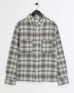 River Island regular fit check long sleeve overshirt< Shirts