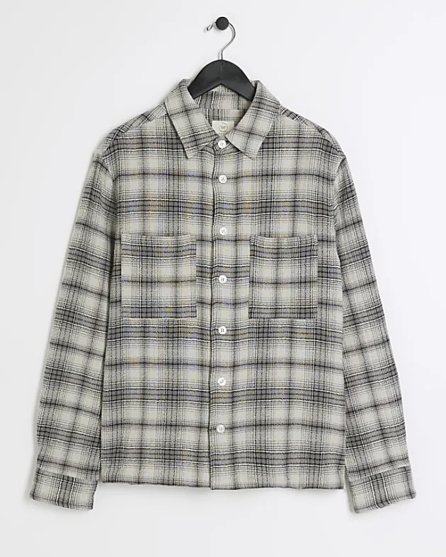 River Island regular fit check long sleeve overshirt< Shirts