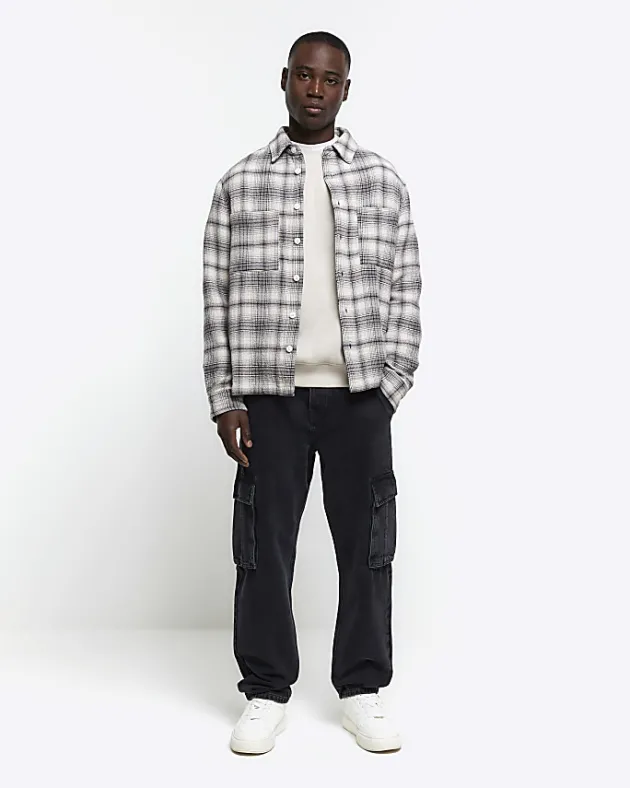River Island regular fit check long sleeve overshirt< Shirts