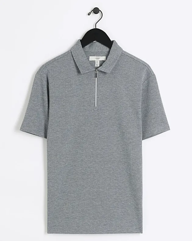 River Island regular fit Herringbone half zip polo< Polo Shirts