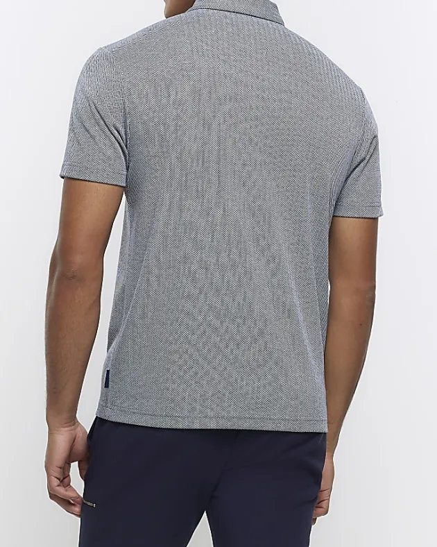 River Island regular fit Herringbone half zip polo< Polo Shirts