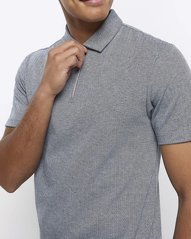 River Island regular fit Herringbone half zip polo< Polo Shirts