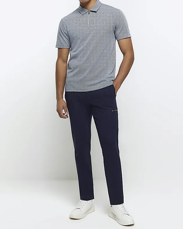River Island regular fit Herringbone half zip polo< Polo Shirts