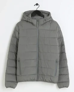 River Island regular fit hooded puffer jacket< Essentials