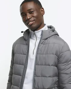 River Island regular fit hooded puffer jacket< Essentials