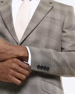 River Island slim fit check suit jacket< Big & Tall