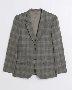 River Island slim fit check suit jacket< Big & Tall