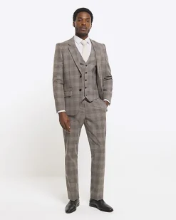 River Island slim fit check waistcoat< Suits