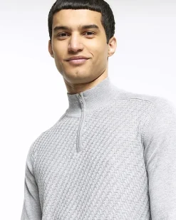 River Island slim fit diagonal half zip jumper< Jumpers & Cardigans