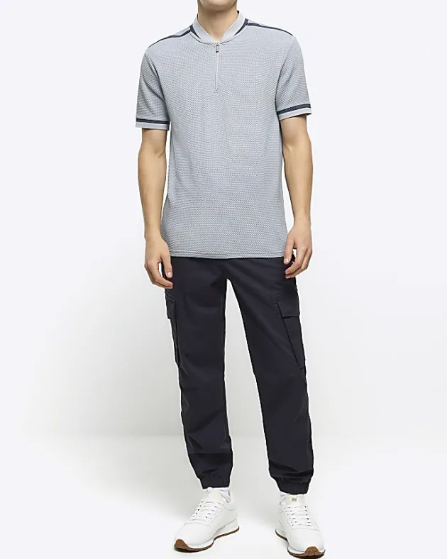 River Island slim fit taped baseball collar polo< Polo Shirts