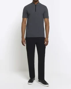 River Island slim fit textured baseball polo< Polo Shirts