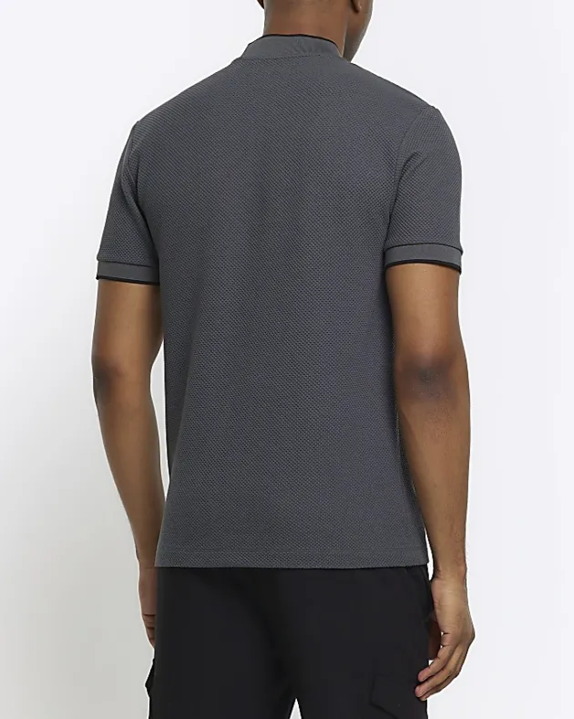 River Island slim fit textured baseball polo< Polo Shirts