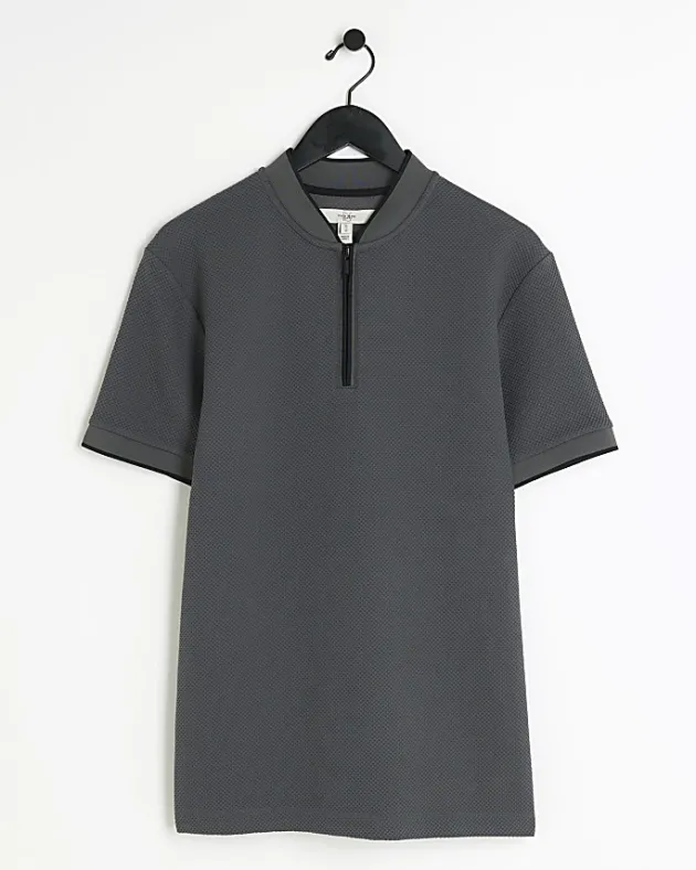 River Island slim fit textured baseball polo< Polo Shirts
