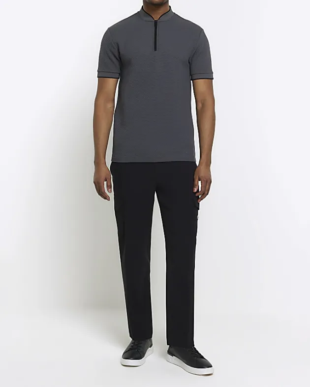 River Island slim fit textured baseball polo< Polo Shirts