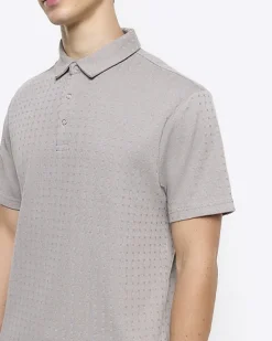 River Island slim fit weave jacquard polo< Polo Shirts