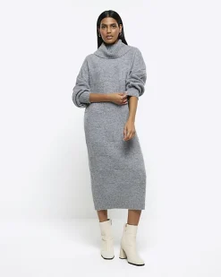 River Island textured roll neck jumper midi dress< Dresses