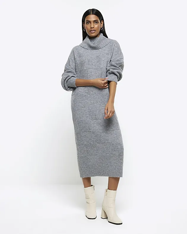 River Island textured roll neck jumper midi dress< Dresses