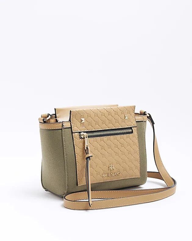 River Island canvas embossed RI cross body bag< Bags, Purses & Luggage