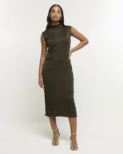 River Island crinkle high neck bodycon midi dress< Dresses
