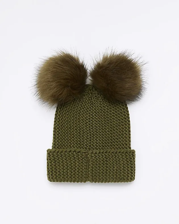 River Island double pom pom beanie< Accessories