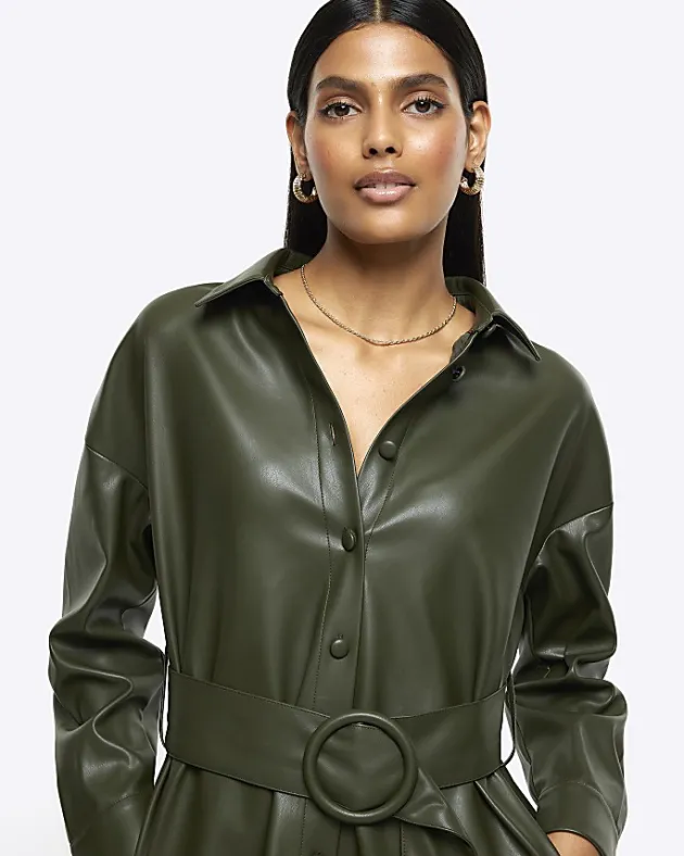 River Island faux leather belted mini shirt dress< Dresses