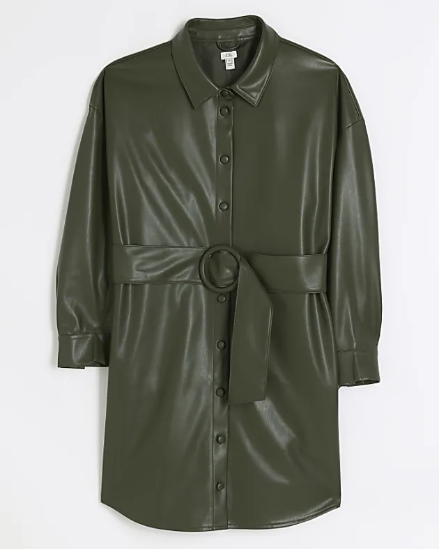 River Island faux leather belted mini shirt dress< Dresses