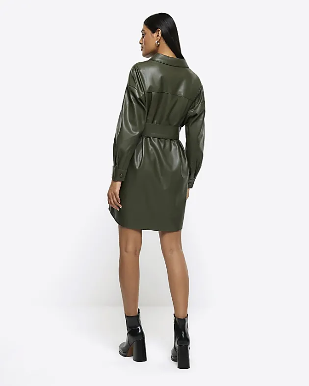 River Island faux leather belted mini shirt dress< Dresses