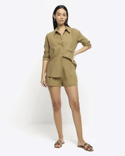 River Island linen blend high waisted shorts< Shorts
