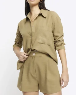 River Island linen blend high waisted shorts< Shorts