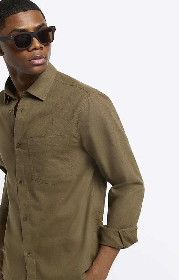 River Island regular fit linen blend shirt< Shirts