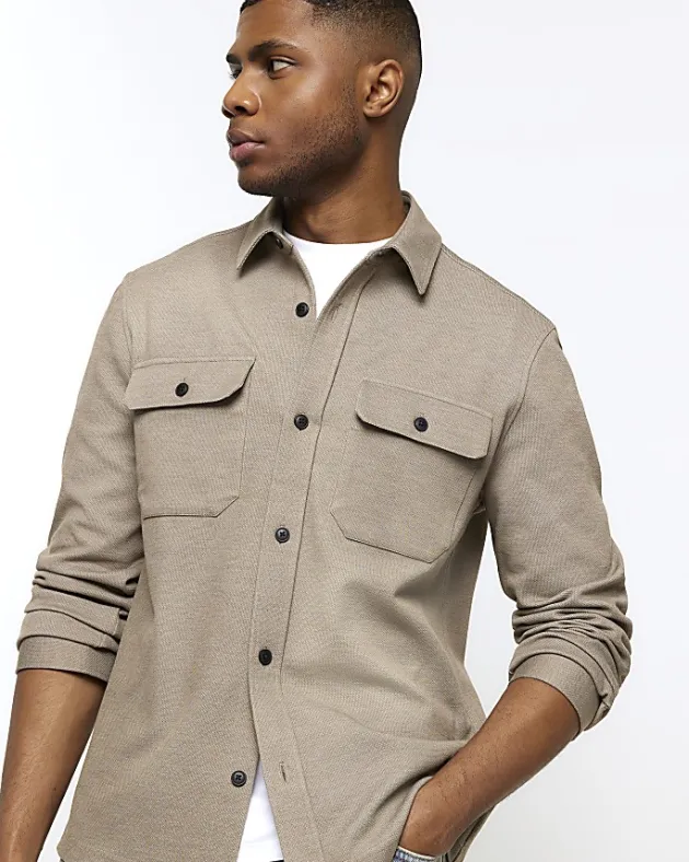 River Island regular fit pocket jersey overshirt< Shirts