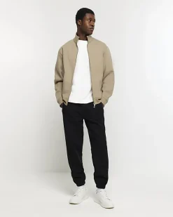 River Island Khaki regular fit zip up funnel sweatshirt< Hoodies & Sweatshirts