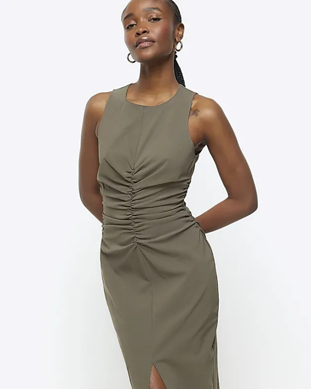 River Island ruched split bodycon midi dress< Dresses