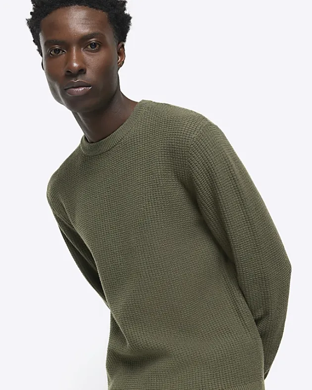 River Island slim fit waffle texture jumper< Jumpers & Cardigans