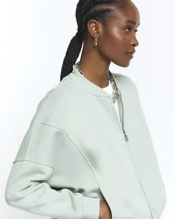 River Island Light Green zip up bomber sweatshirt< Loungewear