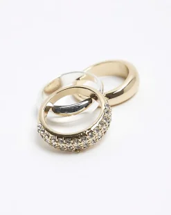 River Island Metal stone ring 3 Pack< Jewellery