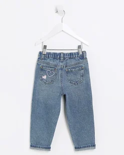 River Island Mini girls embroidered heart mom jeans< 3 - 5 Yrs