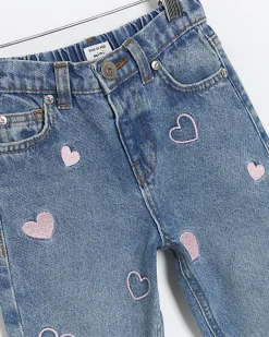 River Island Mini girls embroidered heart mom jeans< 3 - 5 Yrs