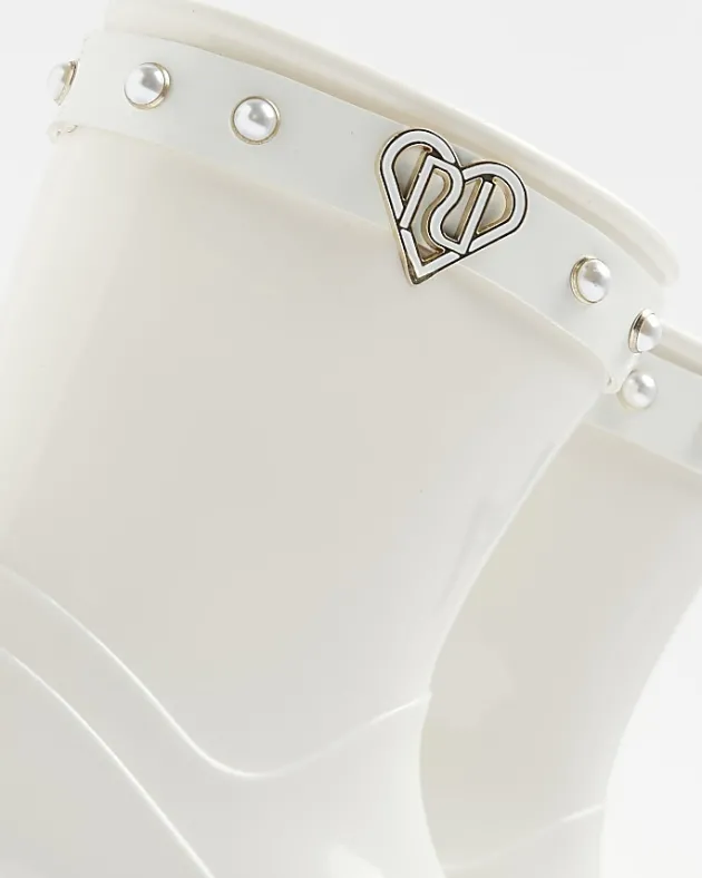 River Island Mini girls RI heart pearl wellie boots< 3 - 5 Yrs