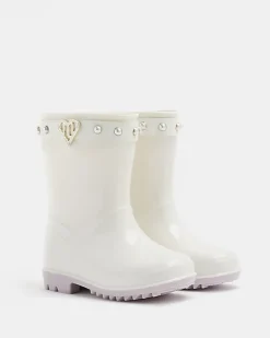 River Island Mini girls RI heart pearl wellie boots< 3 - 5 Yrs