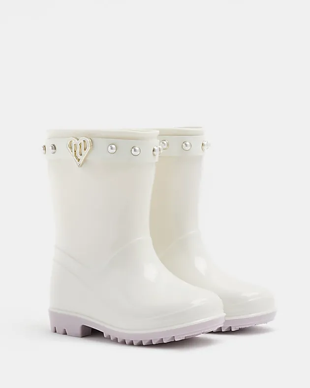 River Island Mini girls RI heart pearl wellie boots< 3 - 5 Yrs